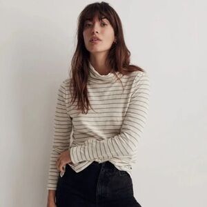 NWT Madewell Whisper Cotton Turtleneck in Ronnie Stripe SMALL Green Cream